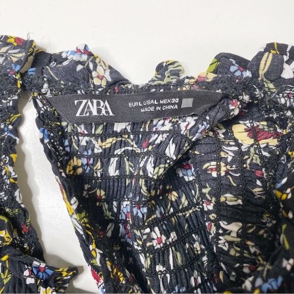 Zara Smocked Long Sleeve Floral Print Dress Large - Picture 5 of 10